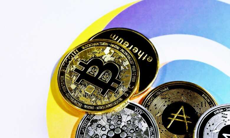 a pile of bitcoins sitting on top of each other