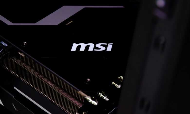 A close up of the msi logo on the side of a motherboard