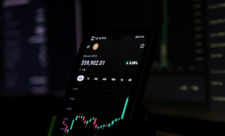 a cell phone displaying a stock chart on the screen