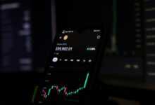 a cell phone displaying a stock chart on the screen