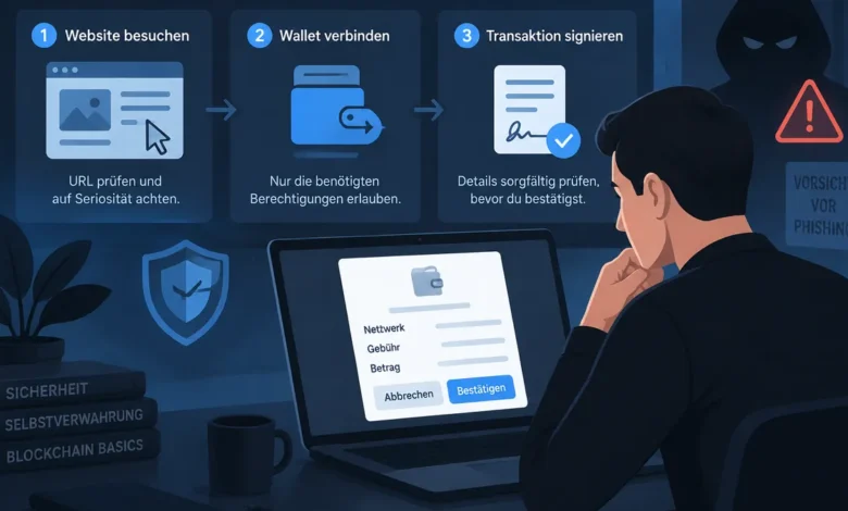 Entscheidungsbaum für Wallet-Anfragen im Browser mit Prüfung von Verbindung und Signatur